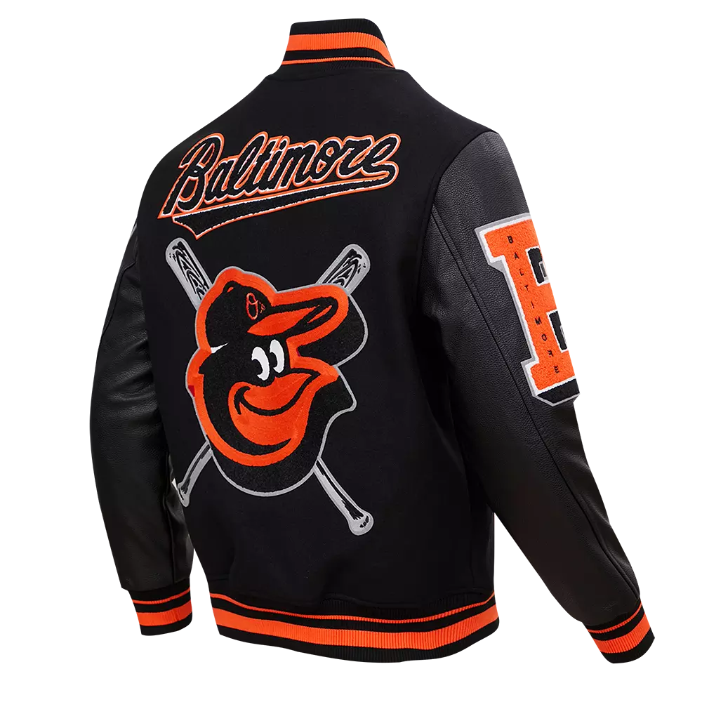 Pro Standard Men's MLB Baltimore Orioles Mashup Rib Wool Varsity Jacket -Black/Orange - BLACK/ORANGE