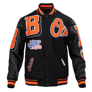Pro Standard Men's MLB Baltimore Orioles Mashup Rib Wool Varsity Jacket -Black/Orange