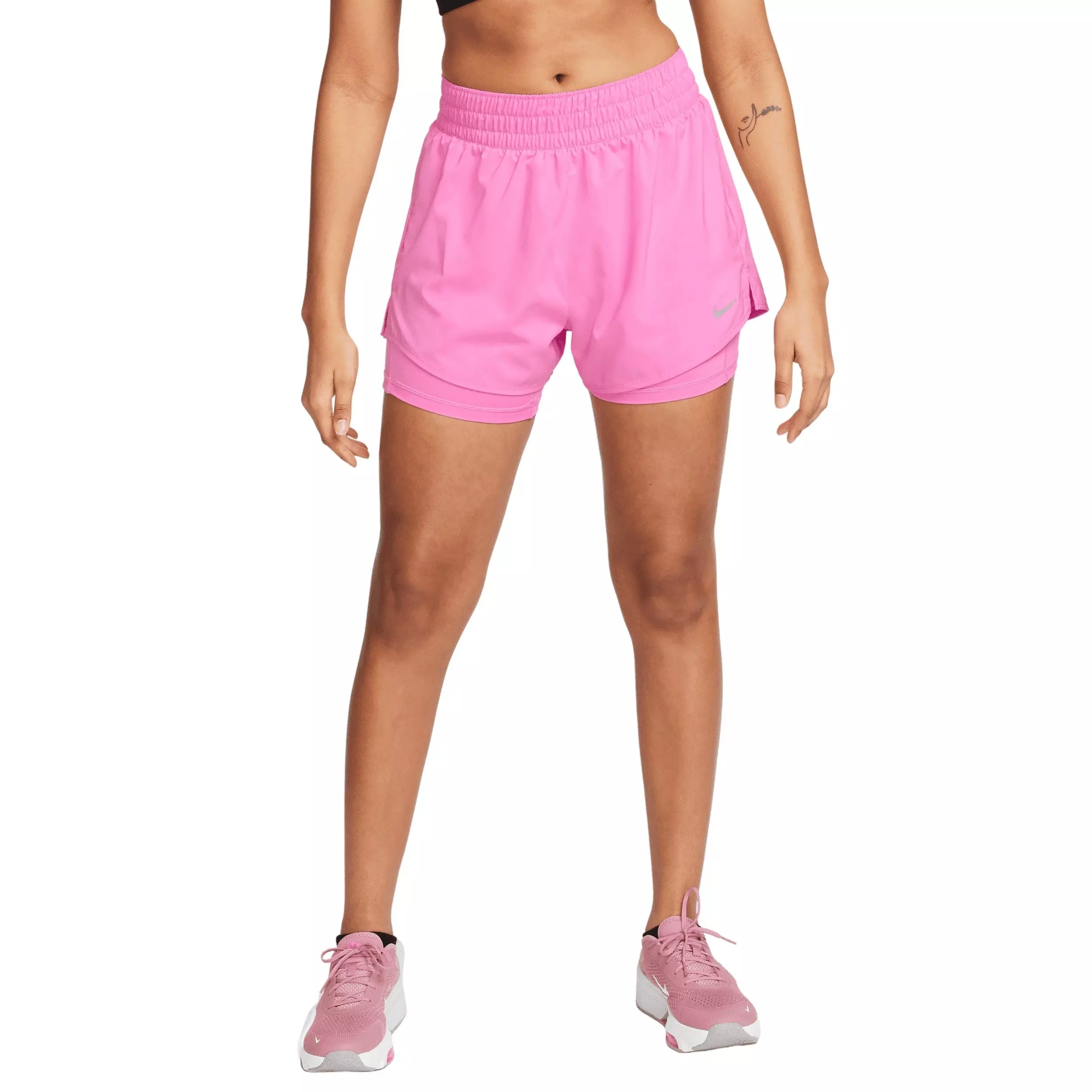 Nike Women's One Dri-FIT High-Waisted 3" 2-in-1 Shorts -Pink - PINK