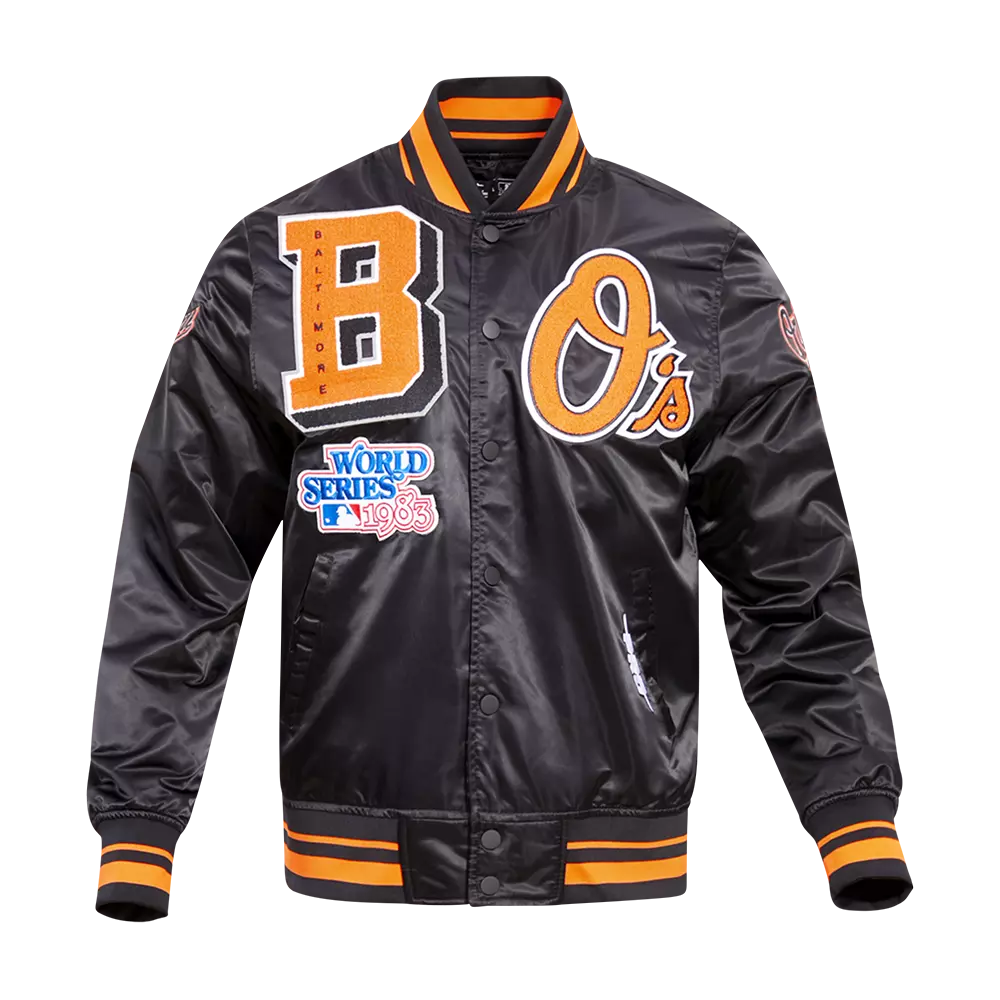 Pro Standard Men's MLB Baltimore Orioles Mashup Rib Satin Jacket - Black/Orange - BLACK/ORANGE