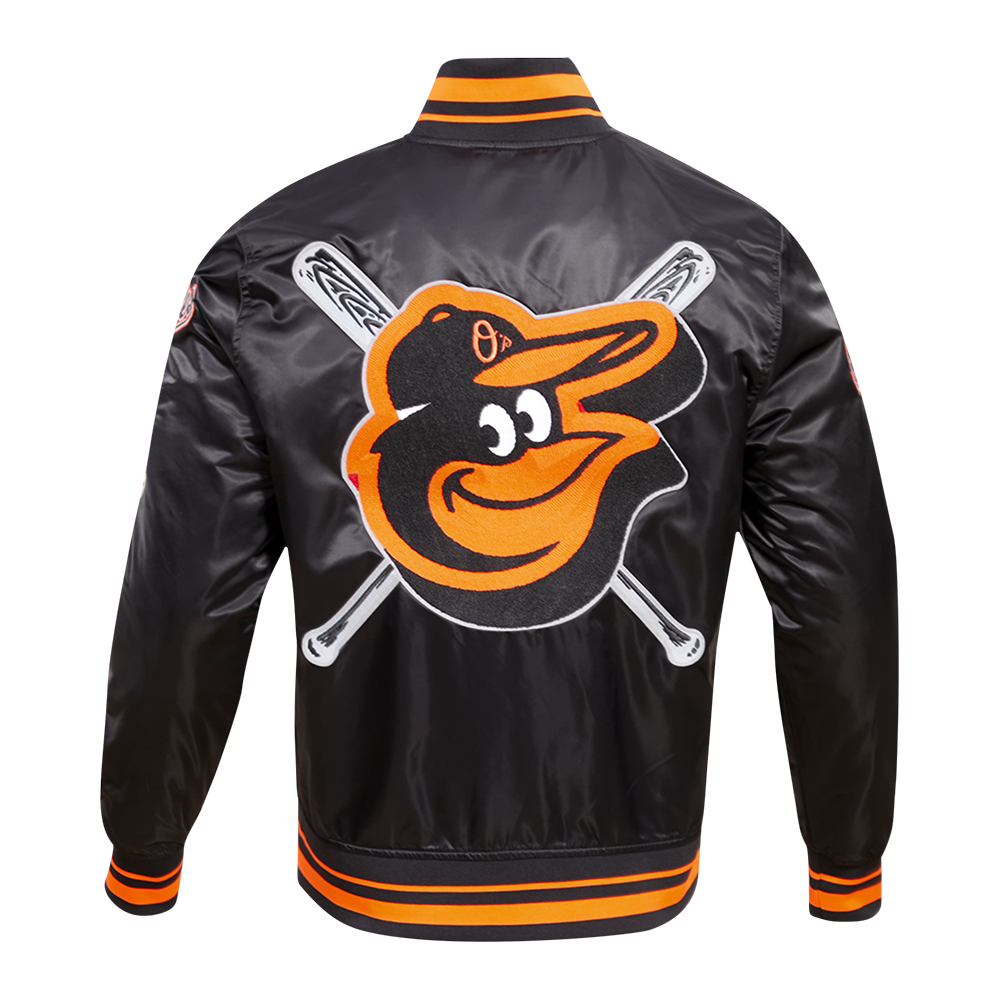 Pro Standard Men's MLB Baltimore Orioles Mashup Rib Satin Jacket - Black/Orange - BLACK/ORANGE Thumbnail View 2