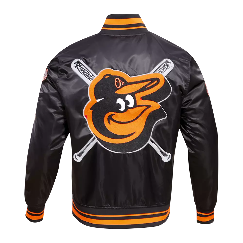 Pro Standard Men's MLB Baltimore Orioles Mashup Rib Satin Jacket -Black/Orange