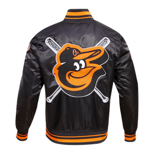 Pro Standard Men's MLB Baltimore Orioles Mashup Rib Satin Jacket -Black/Orange