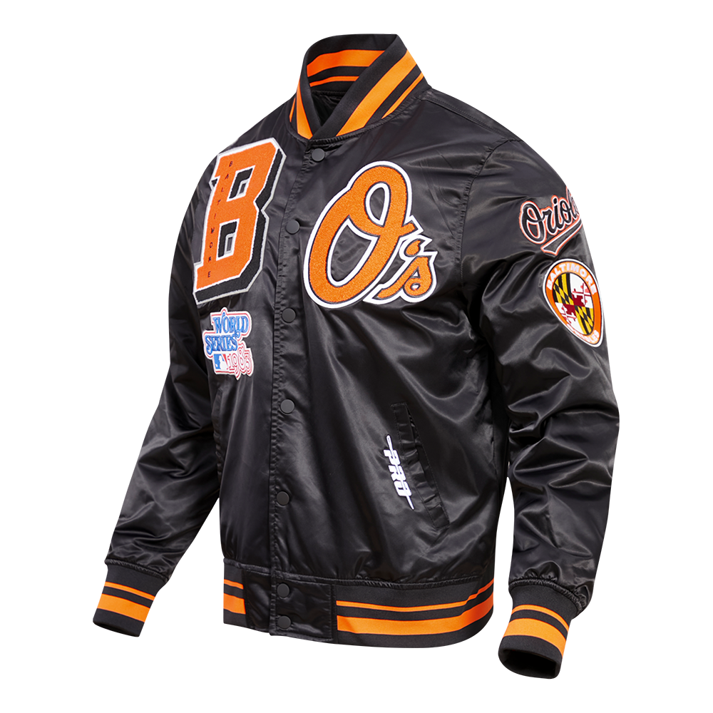 Pro Standard Men's MLB Baltimore Orioles Mashup Rib Satin Jacket - Black/Orange - BLACK/ORANGE Thumbnail View 3