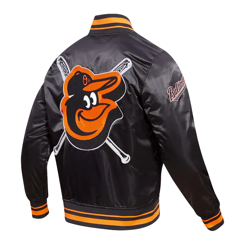Pro Standard Men's MLB Baltimore Orioles Mashup Rib Satin Jacket -Black/Orange - BLACK/ORANGE