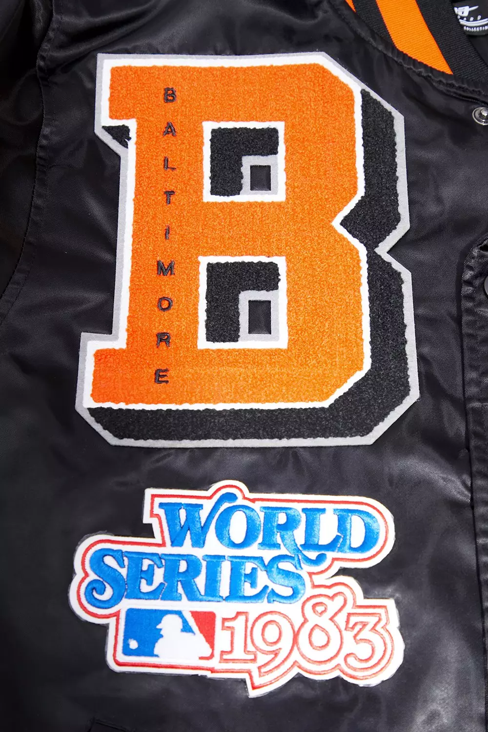 Pro Standard Men's MLB Baltimore Orioles Mashup Rib Satin Jacket - Black/Orange - BLACK/ORANGE