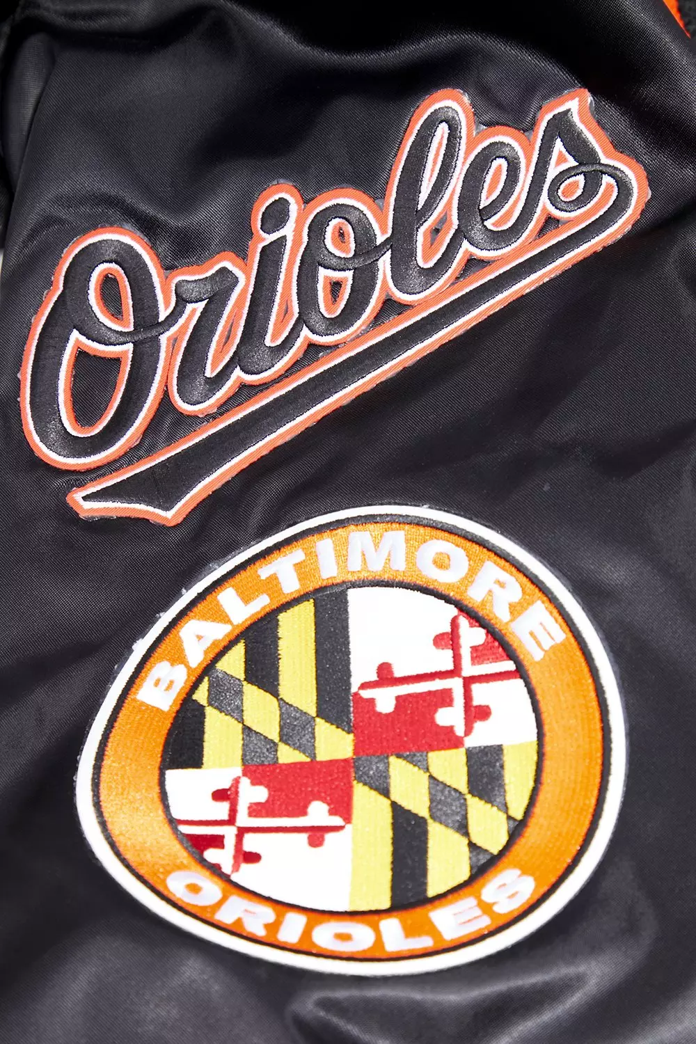 Pro Standard Men's MLB Baltimore Orioles Mashup Rib Satin Jacket -Black/Orange