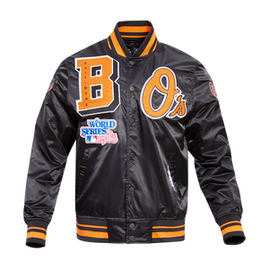 Pro Standard Men's MLB Baltimore Orioles Mashup Rib Satin Jacket -Black/Orange