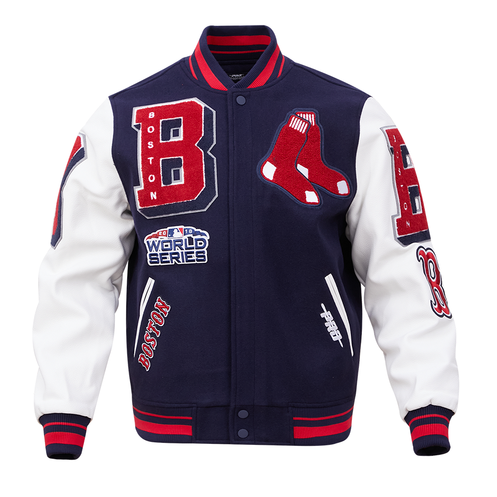 Pro Standard Men's MLB Boston Red Sox Mashup Rib Wool Varsity Jacket -Navy/Red - NAVY/RED Thumbnail View 1