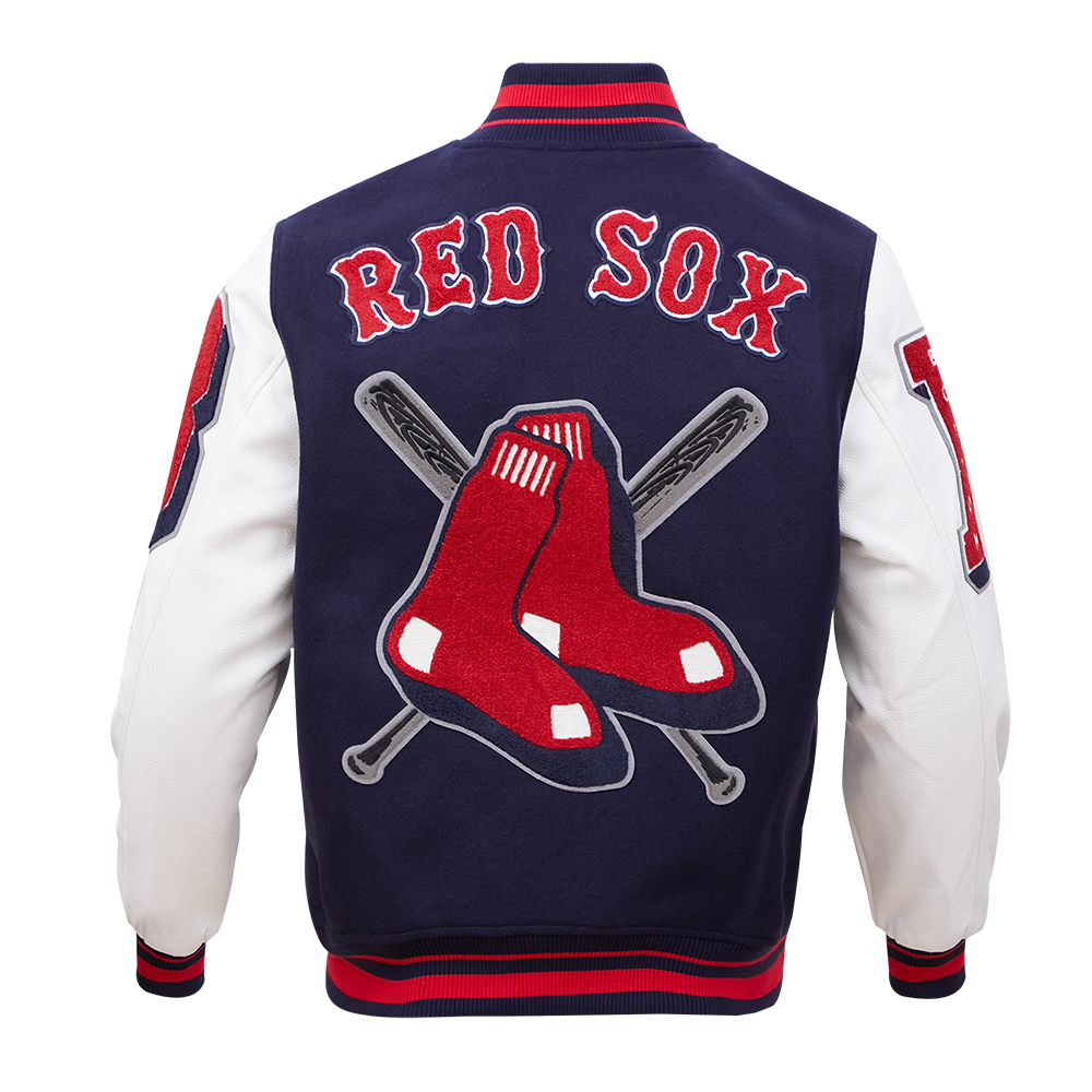 Pro Standard Men's MLB Boston Red Sox Mashup Rib Wool Varsity Jacket -Navy/Red - NAVY/RED Thumbnail View 2