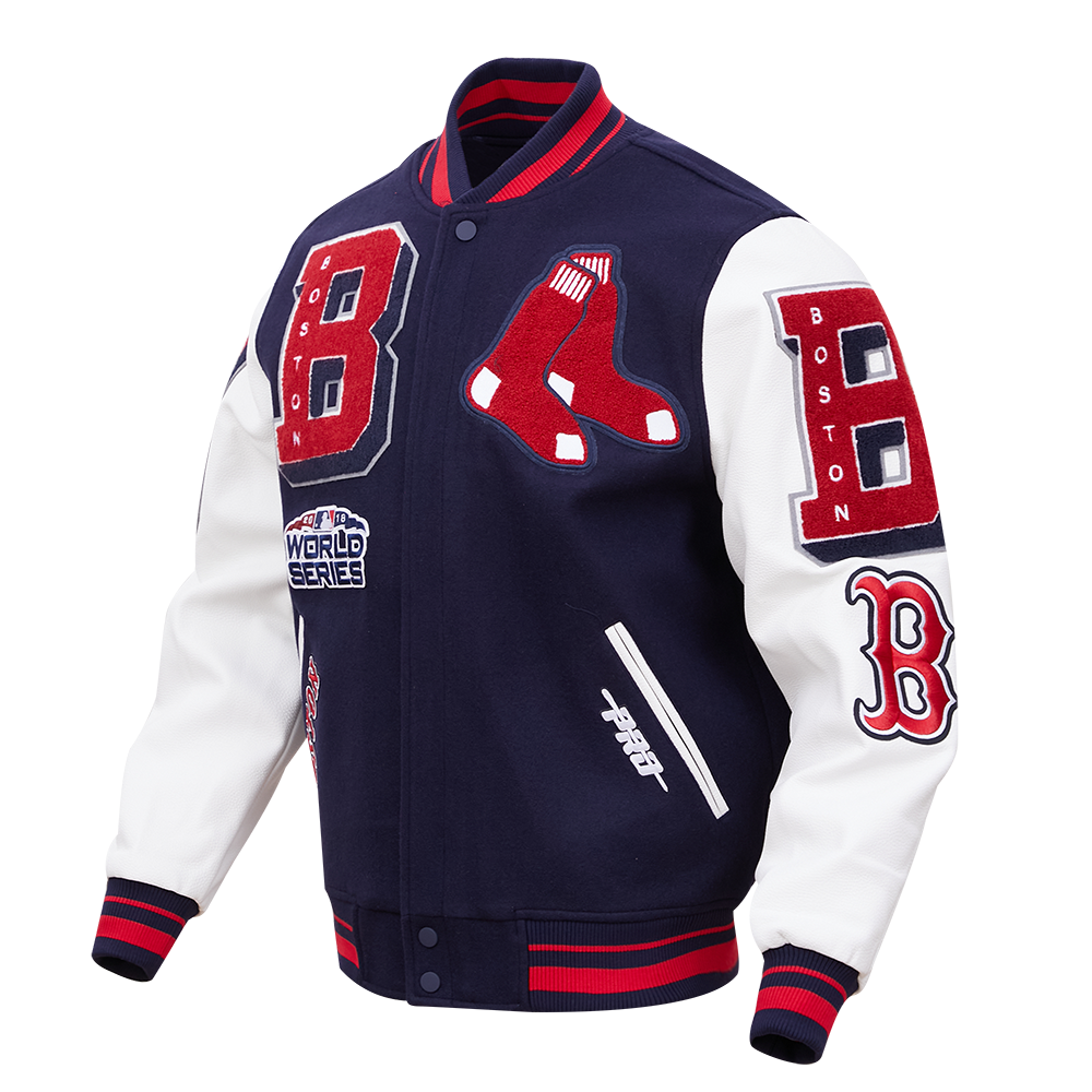 Pro Standard Men's MLB Boston Red Sox Mashup Rib Wool Varsity Jacket - Navy/Red - NAVY/RED Thumbnail View 3