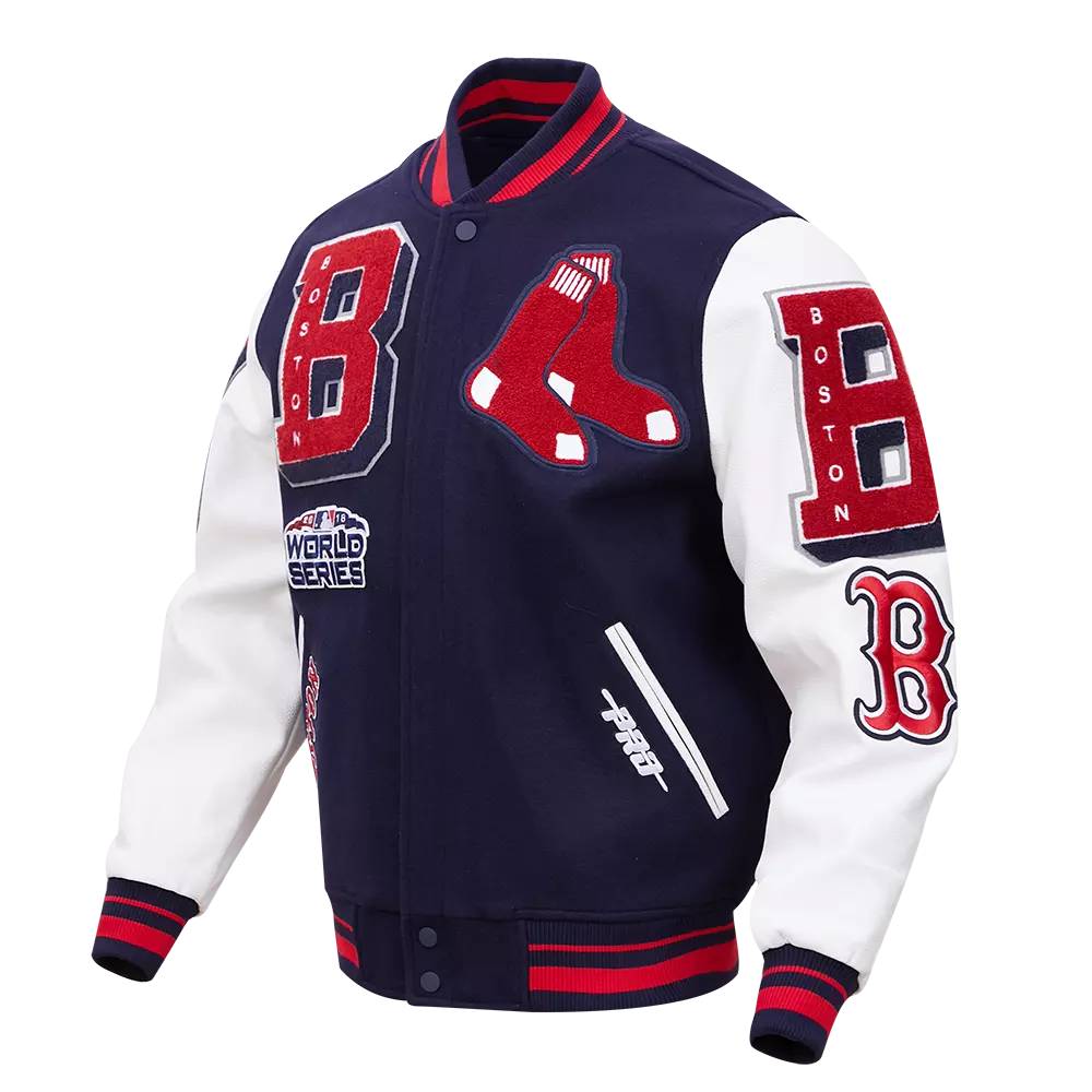 Pro Standard Men's MLB Boston Red Sox Mashup Rib Wool Varsity Jacket - Navy/Red - NAVY/RED