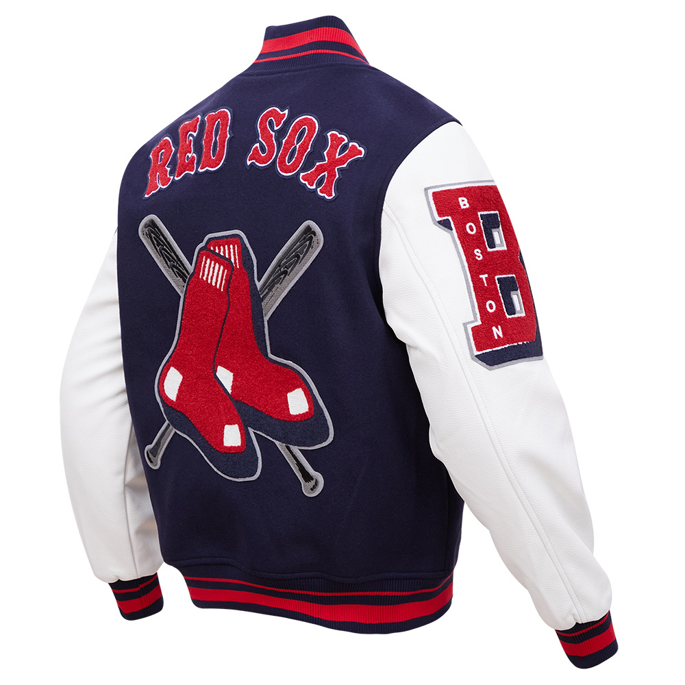 Pro Standard Men's MLB Boston Red Sox Mashup Rib Wool Varsity Jacket - Navy/Red - NAVY/RED Thumbnail View 4