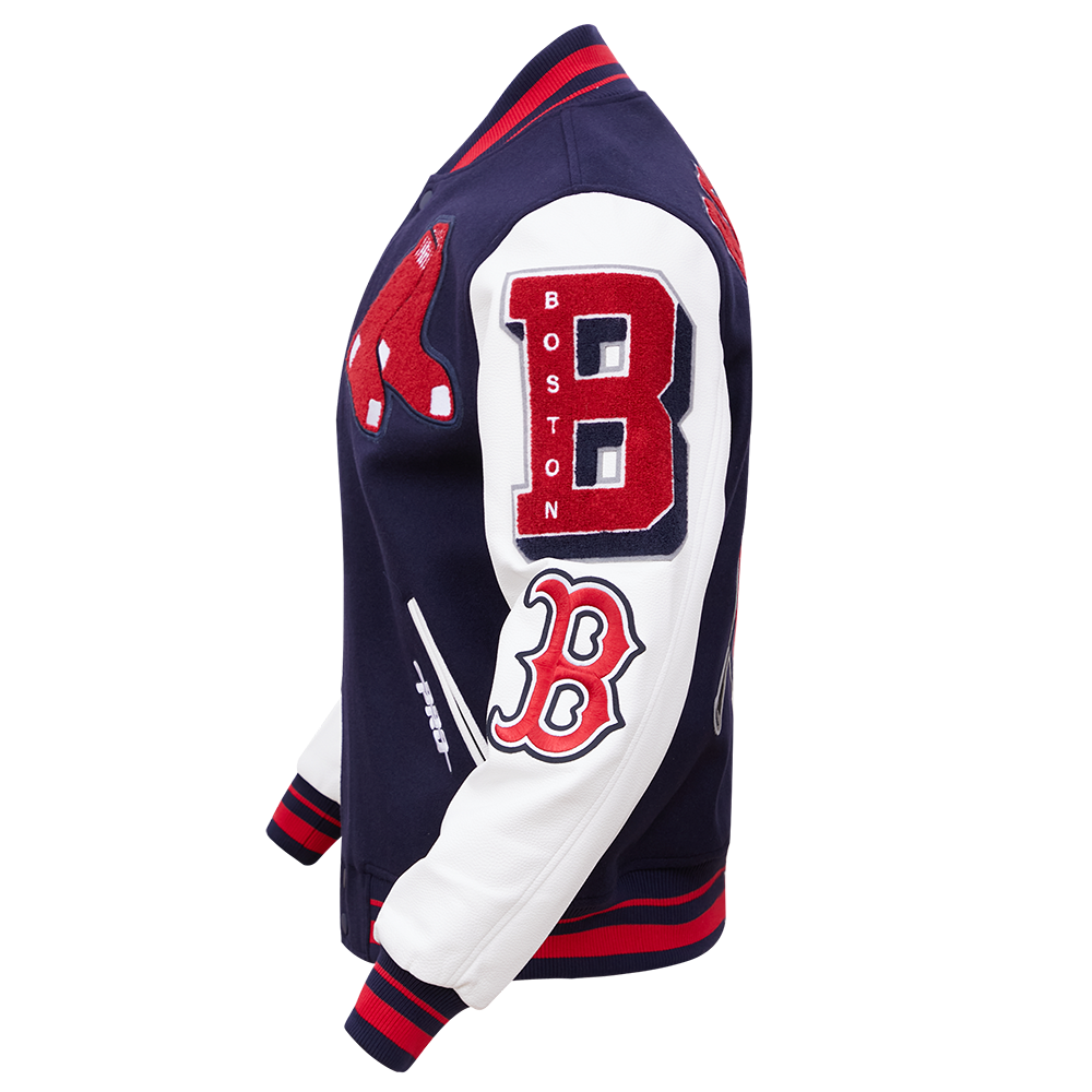 Pro Standard Men's MLB Boston Red Sox Mashup Rib Wool Varsity Jacket - Navy/Red - NAVY/RED Thumbnail View 5