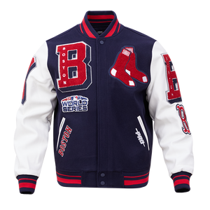 Pro Standard Men's MLB Boston Red Sox Mashup Rib Wool Varsity Jacket -Navy/Red