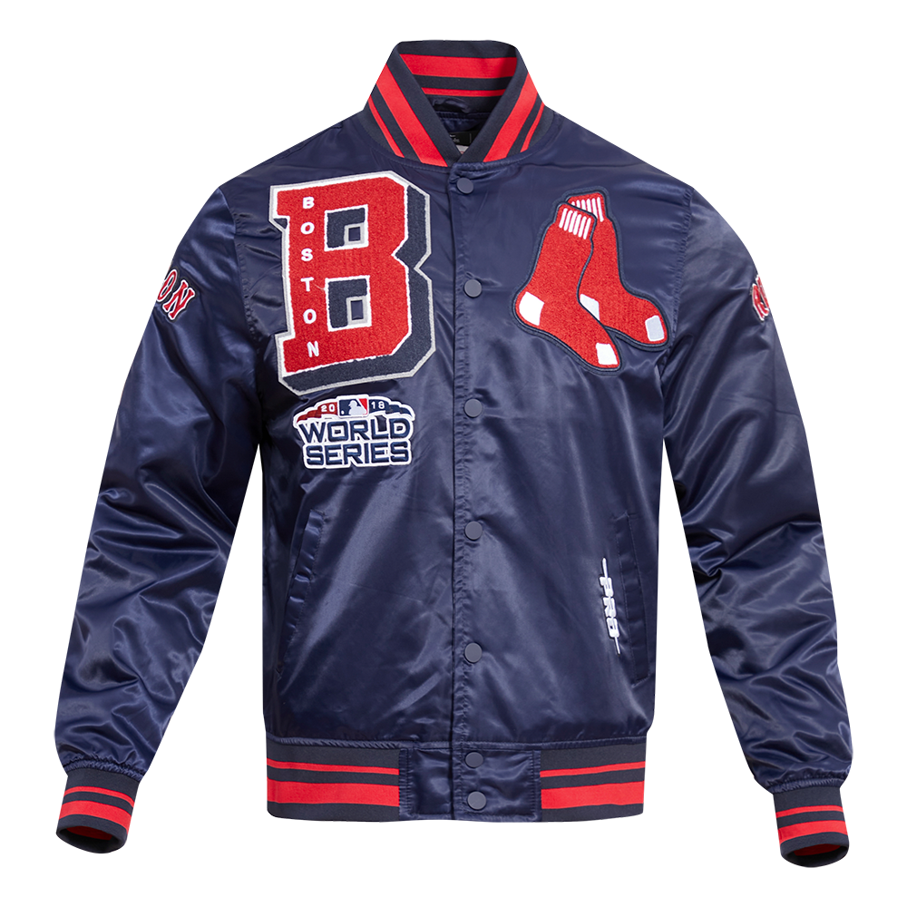 Pro Standard Men's MLB Boston Red Sox Mashup Rib Satin Jacket - Navy/Red - NAVY/RED Thumbnail View 1