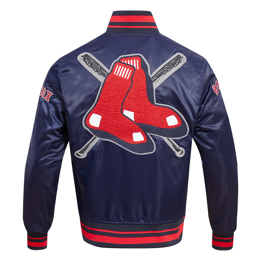 Pro Standard Men's MLB Boston Red Sox Mashup Rib Satin Jacket -Navy/Red - NAVY/RED Thumbnail View 2