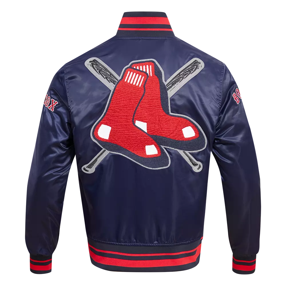 Pro Standard Men's MLB Boston Red Sox Mashup Rib Satin Jacket -Navy/Red - NAVY/RED