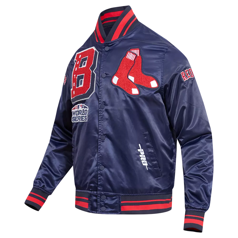 Pro Standard Men's MLB Boston Red Sox Mashup Rib Satin Jacket -Navy/Red - NAVY/RED