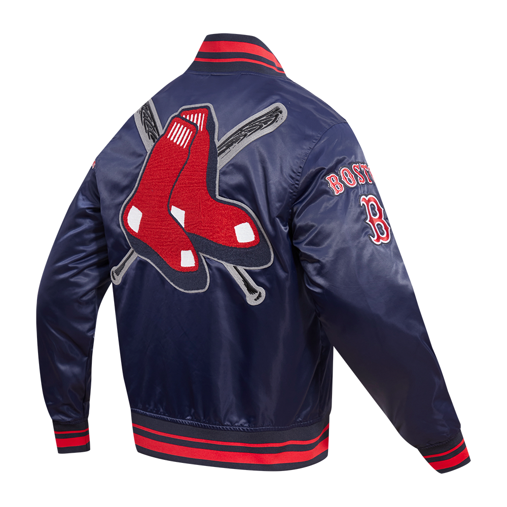 Pro Standard Men's MLB Boston Red Sox Mashup Rib Satin Jacket -Navy/Red - NAVY/RED Thumbnail View 4