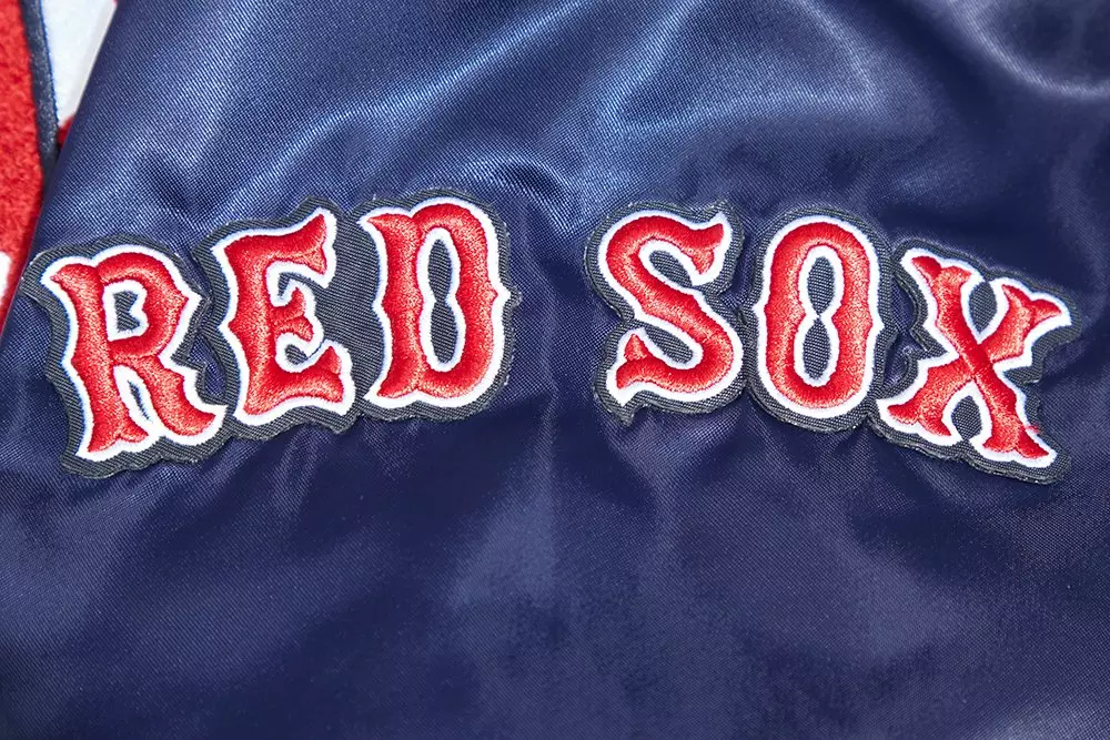 Pro Standard Men's MLB Boston Red Sox Mashup Rib Satin Jacket - Navy/Red - NAVY/RED