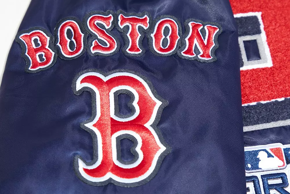 Pro Standard Men's MLB Boston Red Sox Mashup Rib Satin Jacket -Navy/Red - NAVY/RED