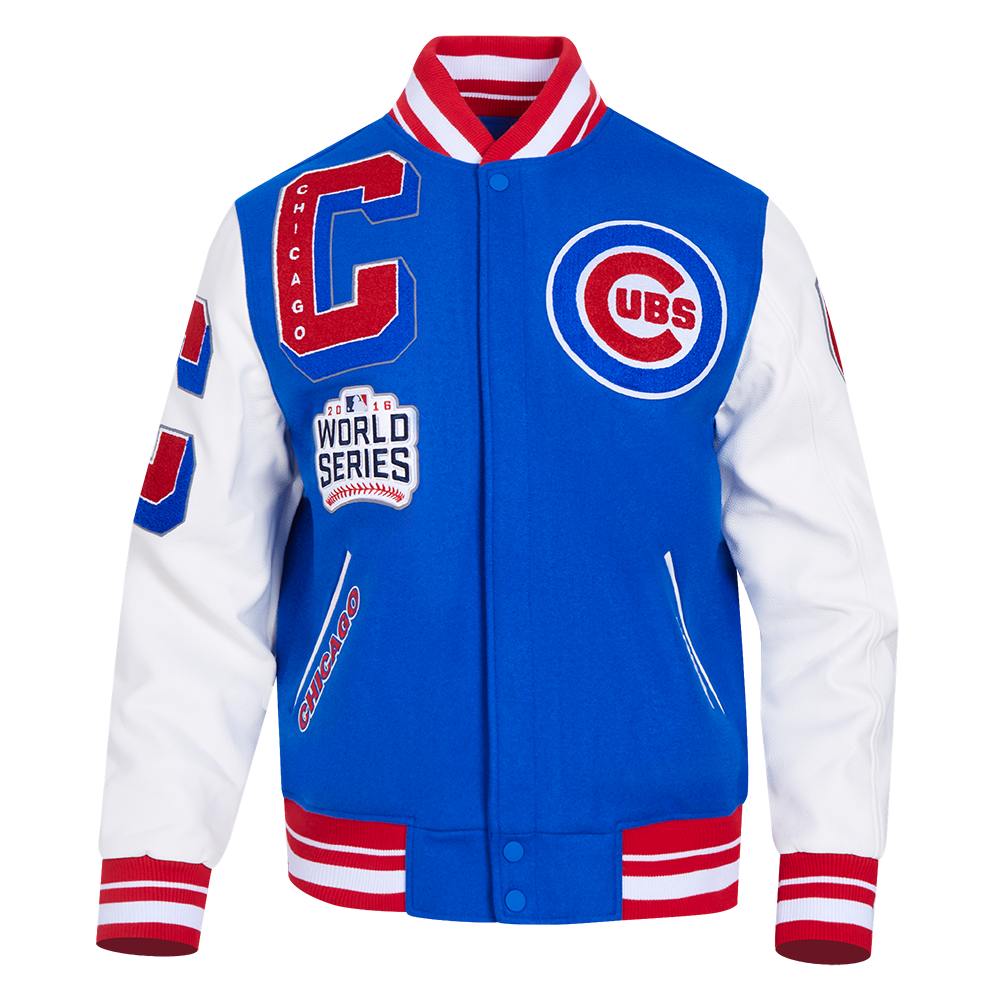 Pro Standard Men's MLB Chicago Cubs Mashup Rib Wool Varsity Jacket - Blue/Red - BLUE/RED Thumbnail View 1