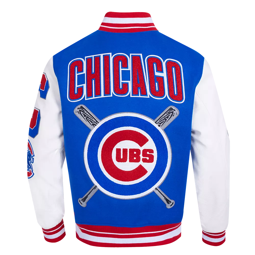 Pro Standard Men's MLB Chicago Cubs Mashup Rib Wool Varsity Jacket -Blue/Red - BLUE/RED