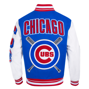 Pro Standard Men's MLB Chicago Cubs Mashup Rib Wool Varsity Jacket -Blue/Red