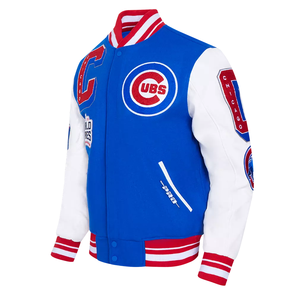 Pro Standard Men's MLB Chicago Cubs Mashup Rib Wool Varsity Jacket - Blue/Red - BLUE/RED
