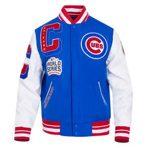 Pro Standard Men's MLB Chicago Cubs Mashup Rib Wool Varsity Jacket -Blue/Red