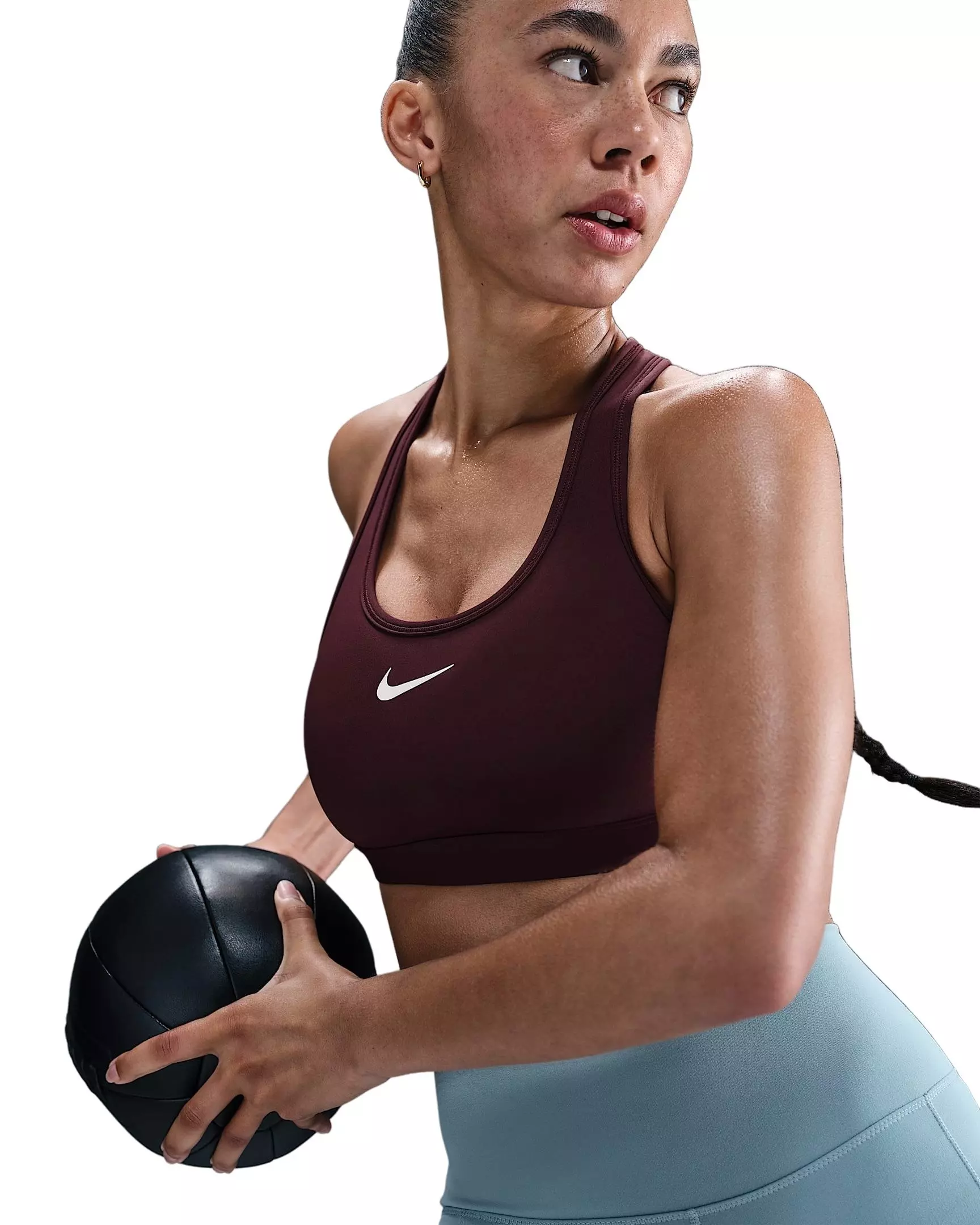 Nike Women's Swoosh Medium Support Padded Sports Bra -Burgundy - BURGUNDY