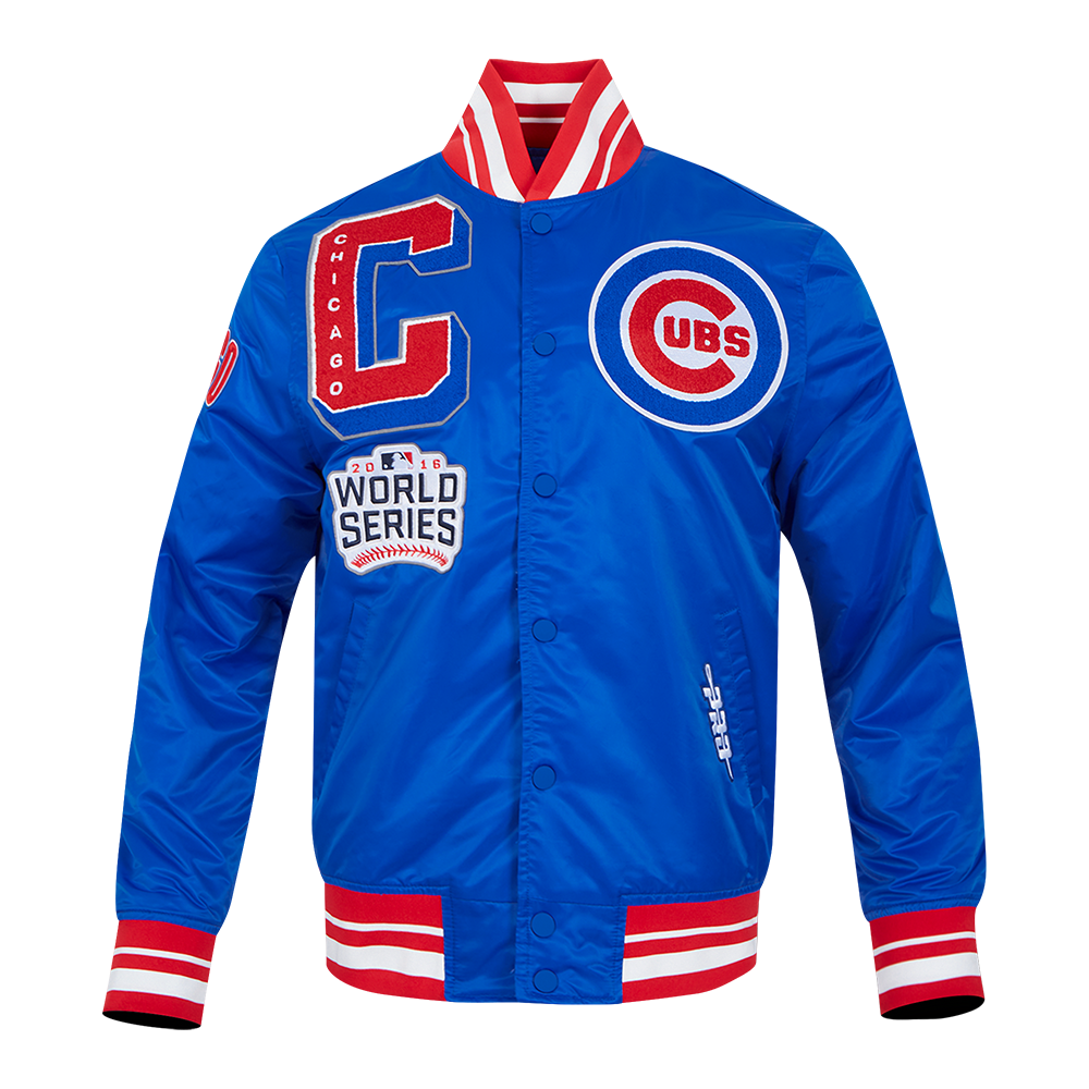 Pro Standard Men's MLB Chicago Cubs Mashup Rib Satin Jacket - Blue/Red - BLUE/RED Thumbnail View 1