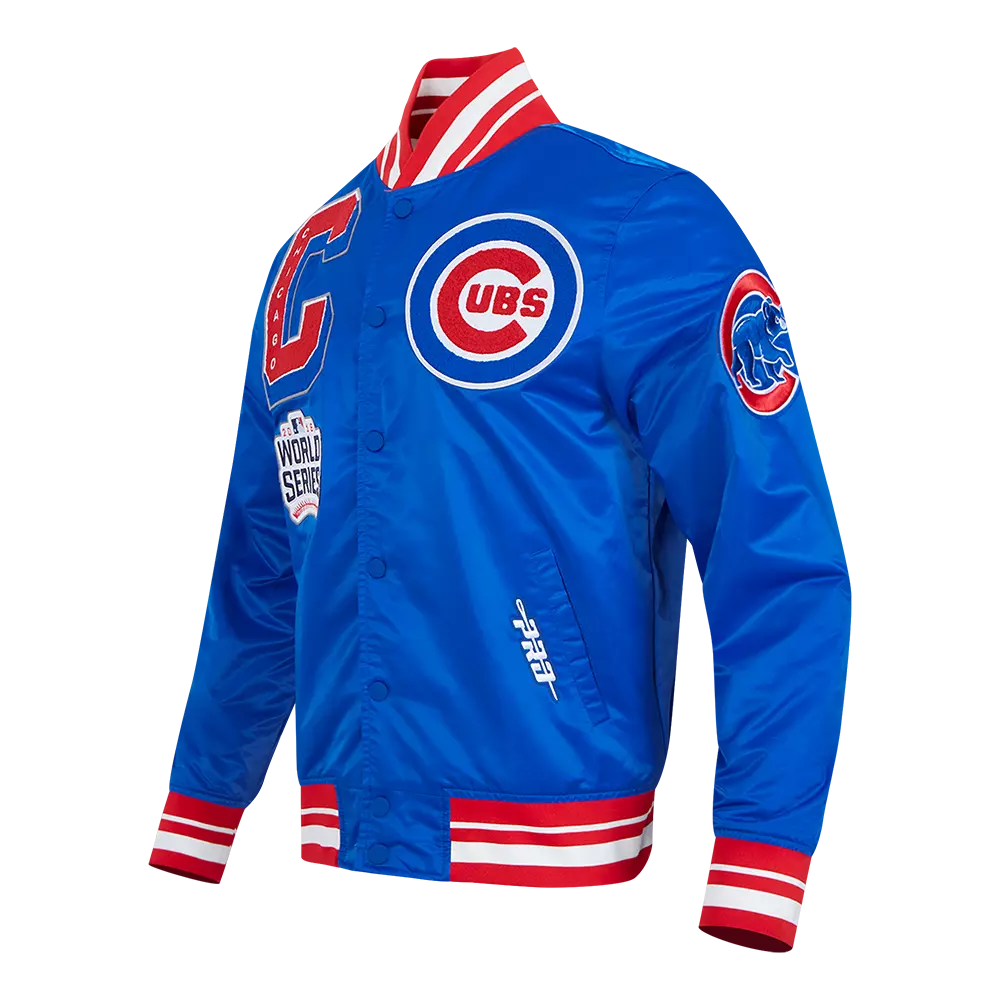 Pro Standard Men's MLB Chicago Cubs Mashup Rib Satin Jacket - Blue/Red - BLUE/RED
