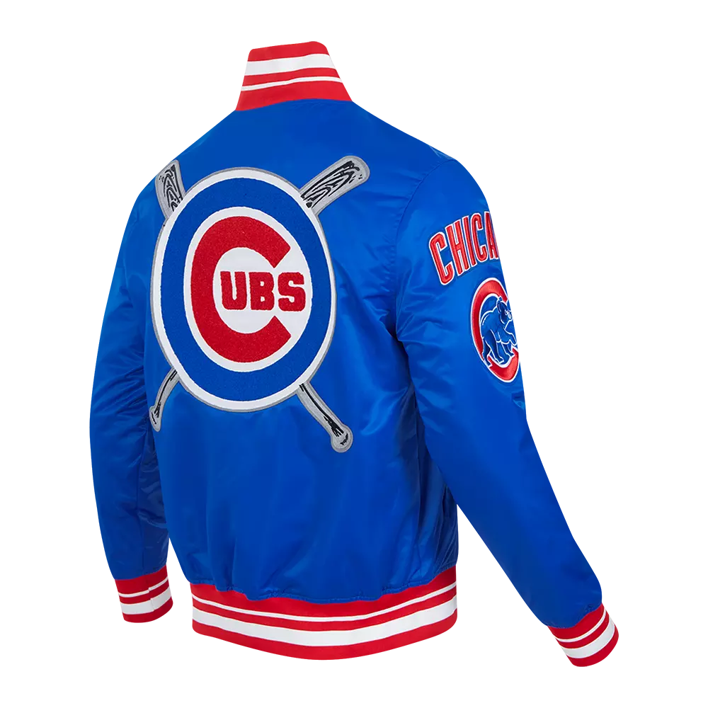 Pro Standard Men's MLB Chicago Cubs Mashup Rib Satin Jacket -Blue/Red - BLUE/RED