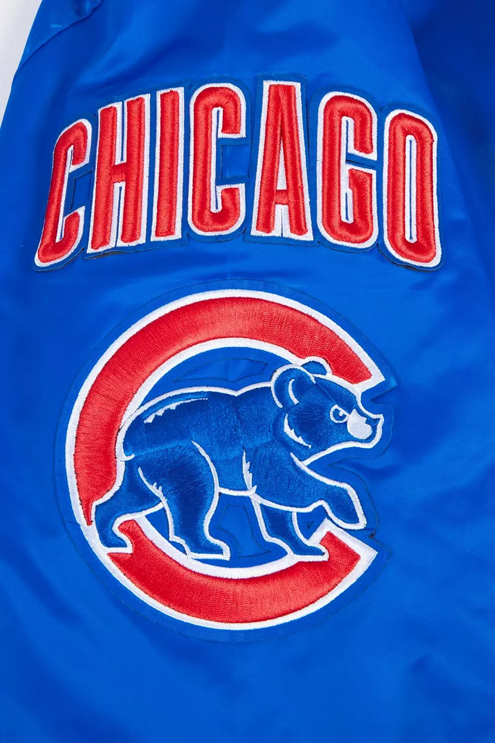 Pro Standard Men's MLB Chicago Cubs Mashup Rib Satin Jacket - Blue/Red - BLUE/RED