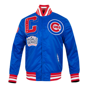 Pro Standard Men's MLB Chicago Cubs Mashup Rib Satin Jacket -Blue/Red