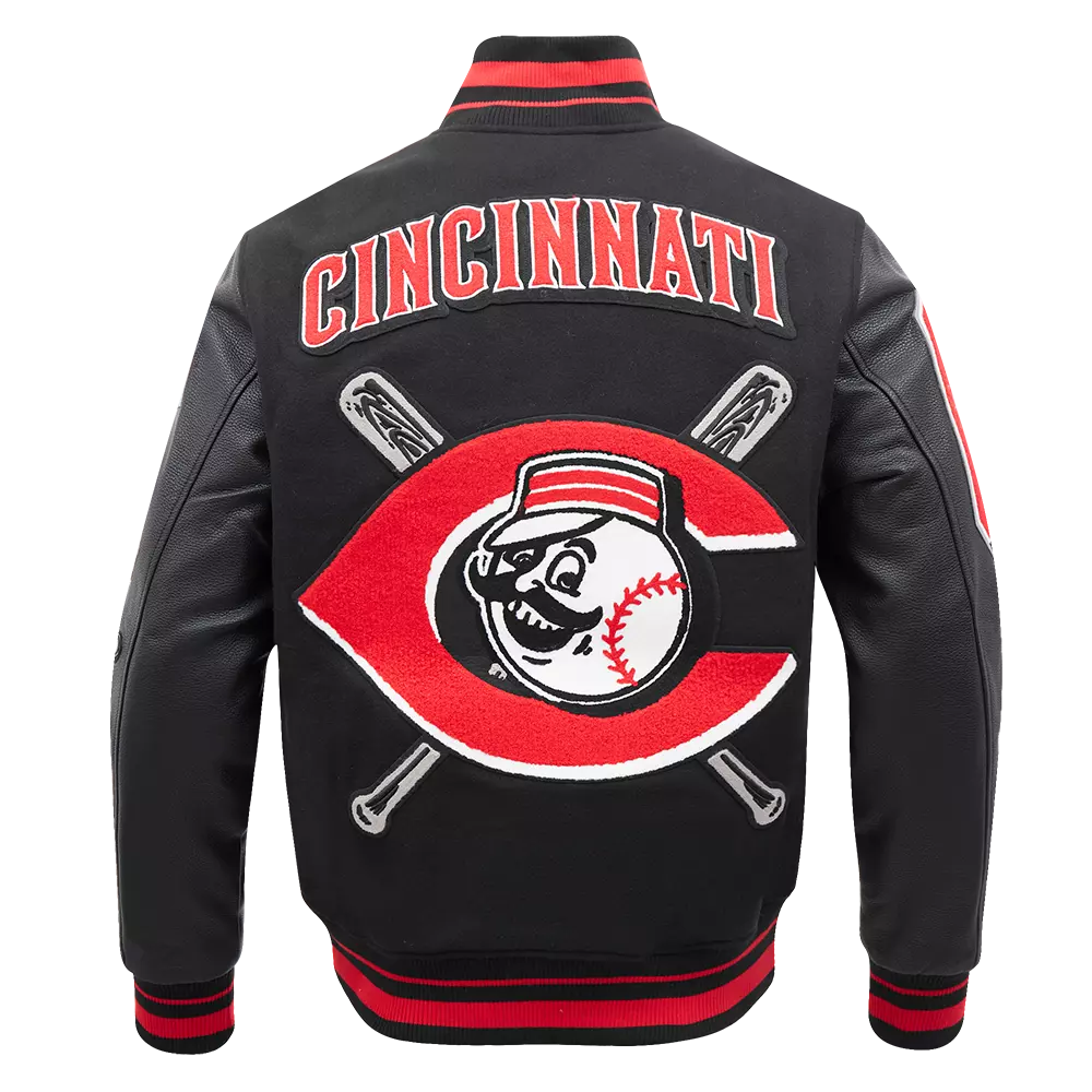 Pro Standard Men's MLB Cincinnati Reds Mashup Rib Wool Varsity Jacket - Black/Red - BLACK/RED