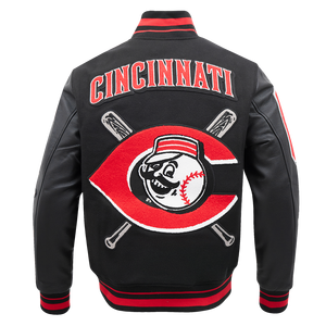 Pro Standard Men's MLB Cincinnati Reds Mashup Rib Wool Varsity Jacket -Black/Red