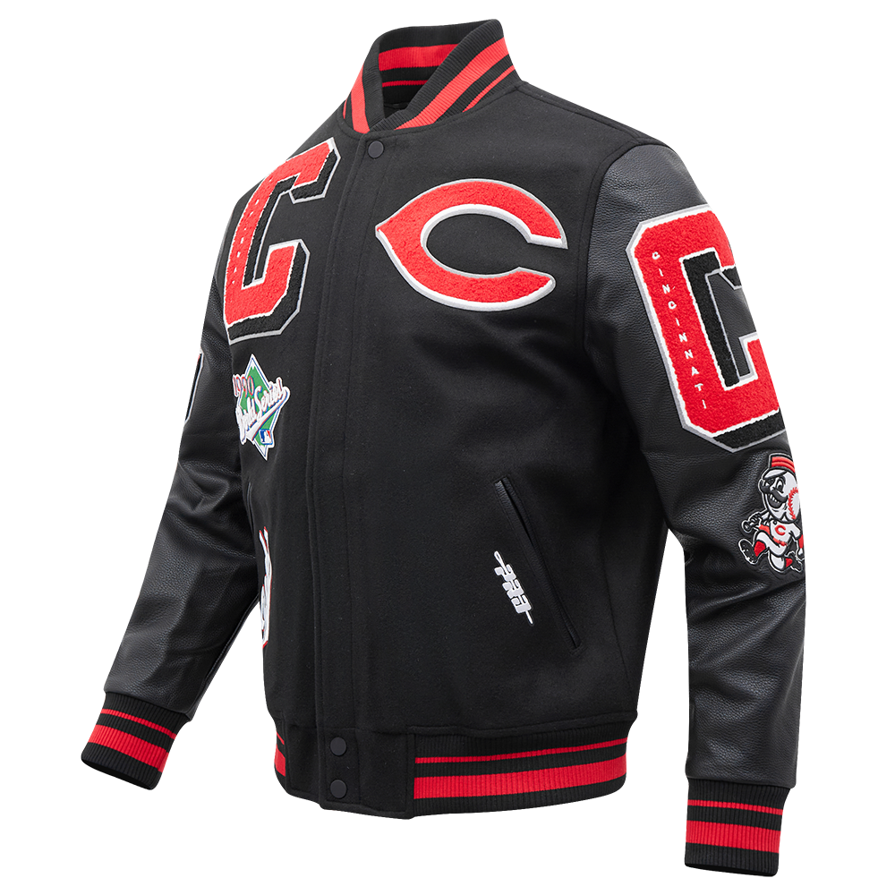Pro Standard Men's MLB Cincinnati Reds Mashup Rib Wool Varsity Jacket -Black/Red - BLACK/RED Thumbnail View 3
