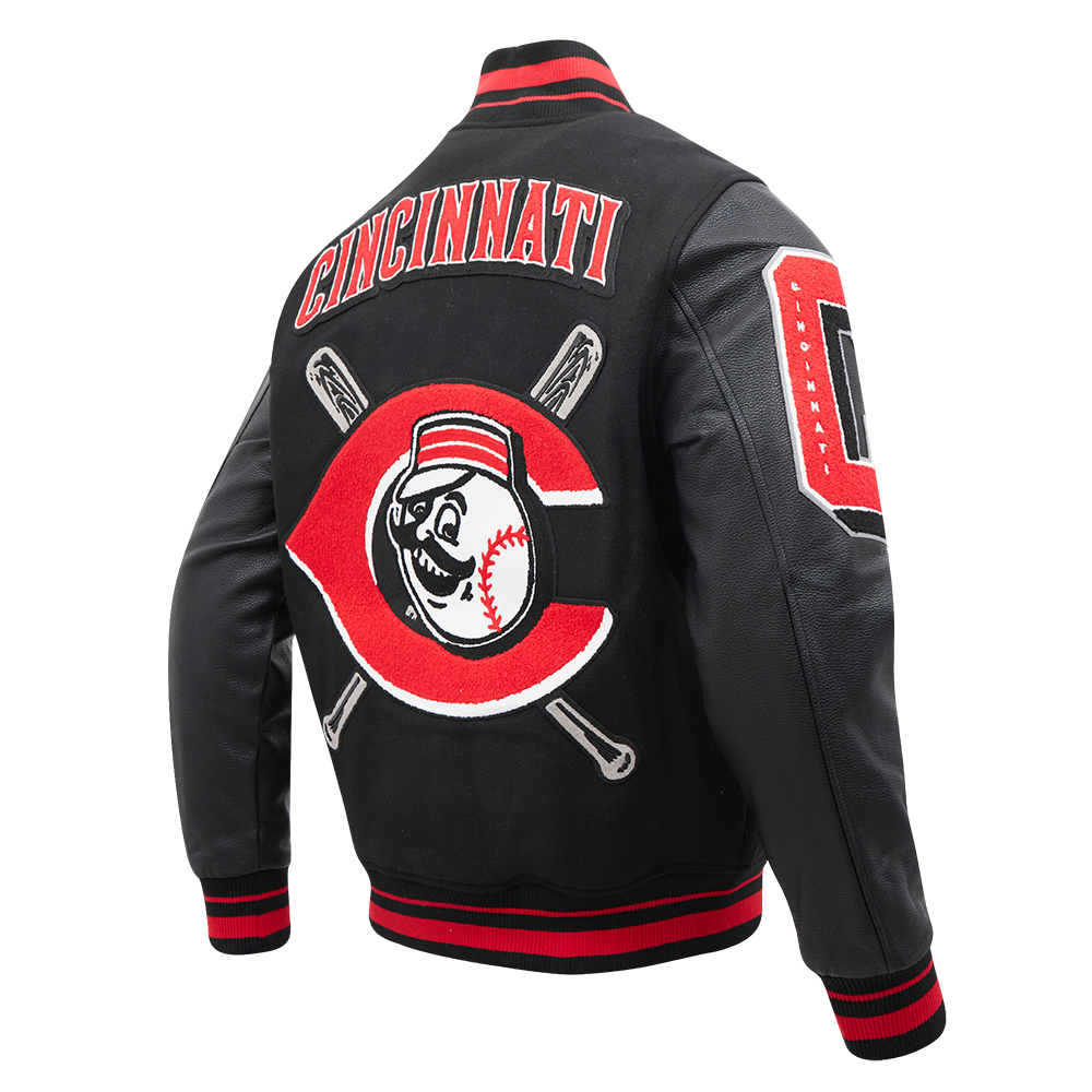 Pro Standard Men's MLB Cincinnati Reds Mashup Rib Wool Varsity Jacket -Black/Red - BLACK/RED Thumbnail View 4