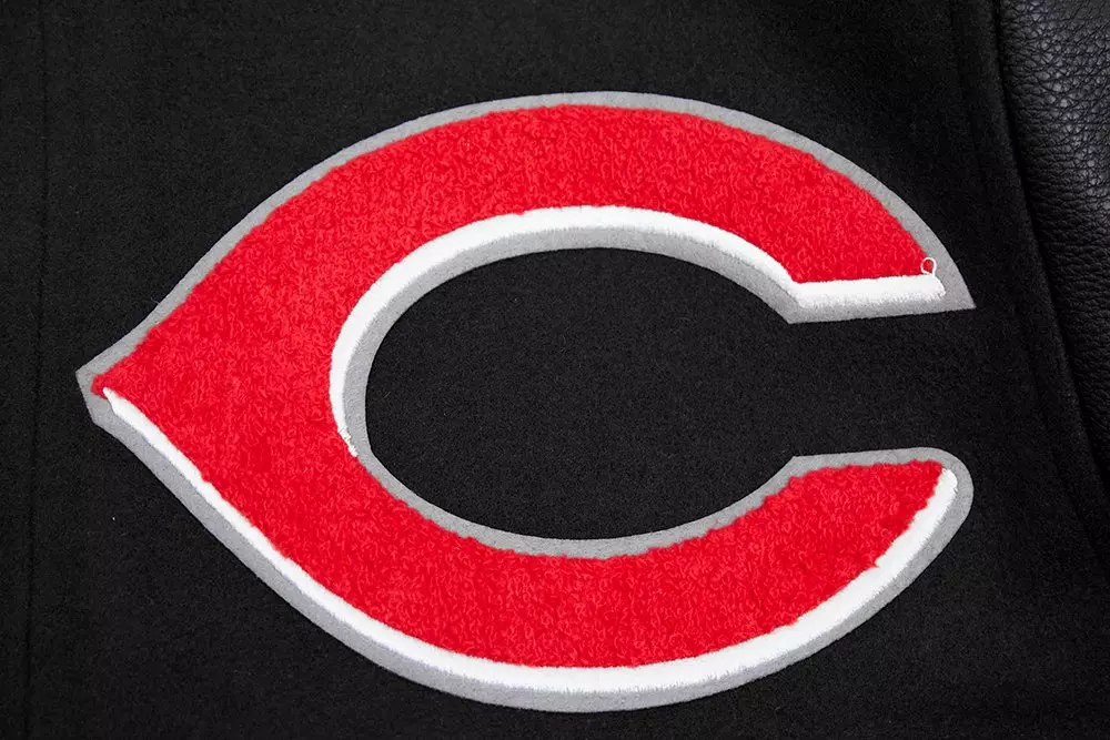 Pro Standard Men's MLB Cincinnati Reds Mashup Rib Wool Varsity Jacket - Black/Red - BLACK/RED