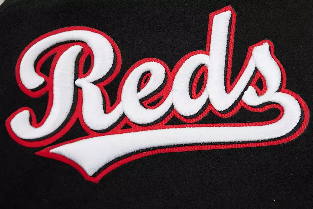 Pro Standard Men's MLB Cincinnati Reds Mashup Rib Wool Varsity Jacket - Black/Red - BLACK/RED