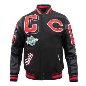 Pro Standard Men's MLB Cincinnati Reds Mashup Rib Wool Varsity Jacket -Black/Red