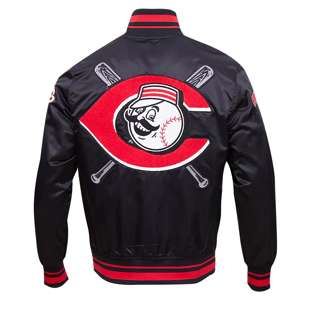 Pro Standard Men's MLB Cincinnati Reds Mashup Rib Satin Jacket -Black/Red - BLACK/RED