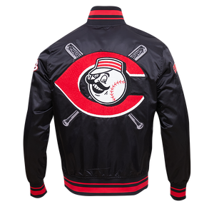 Pro Standard Men's MLB Cincinnati Reds Mashup Rib Satin Jacket -Black/Red