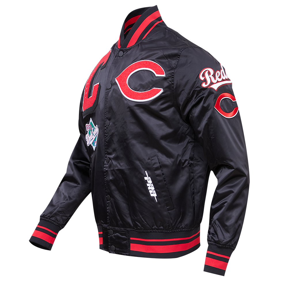 Pro Standard Men's MLB Cincinnati Reds Mashup Rib Satin Jacket -Black/Red - BLACK/RED Thumbnail View 3
