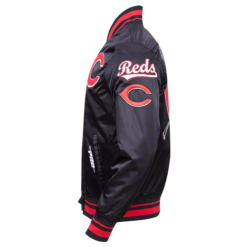 Pro Standard Men's MLB Cincinnati Reds Mashup Rib Satin Jacket - Black/Red - BLACK/RED