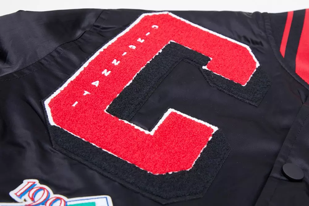 Pro Standard Men's MLB Cincinnati Reds Mashup Rib Satin Jacket -Black/Red - BLACK/RED