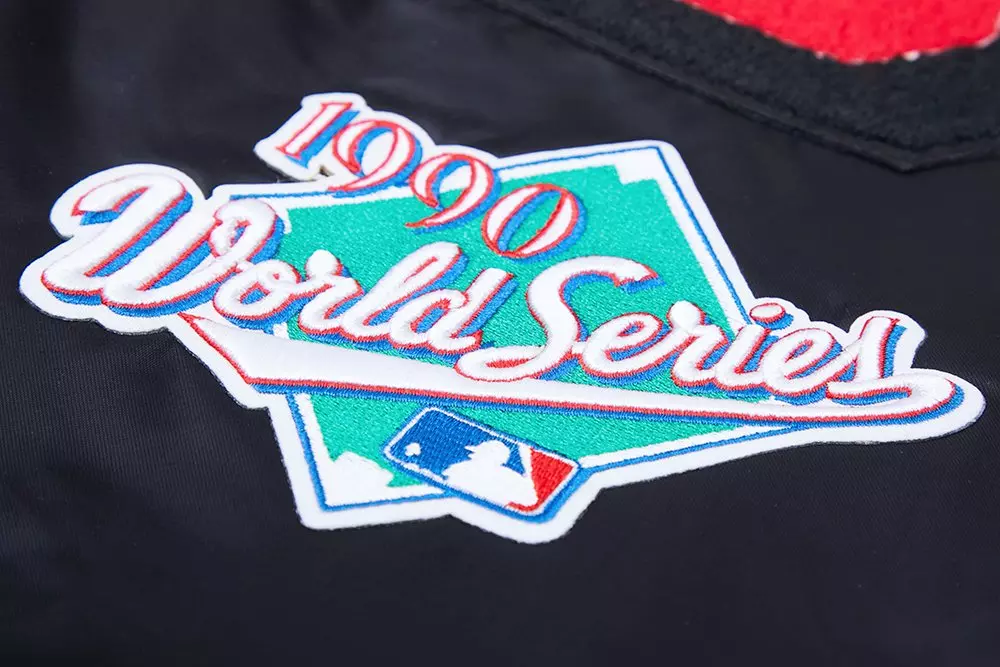 Pro Standard Men's MLB Cincinnati Reds Mashup Rib Satin Jacket - Black/Red - BLACK/RED